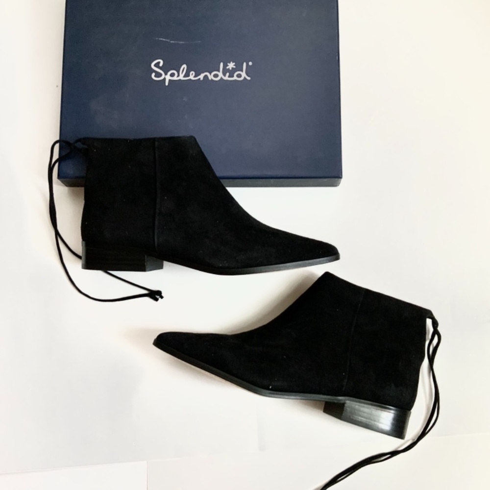 SPLENDID Niva Pointed Toe Fashion Booties Black Suede Leather Flat Ankle Boots 8 - Picture 3 of 6
